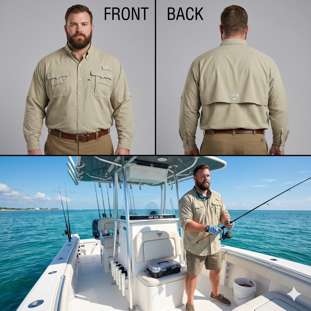Columbia PFG Bahama II Long Sleeve Fishing Shirt Tan Khaki UPF 30 Mens 3XL - Picture 4 of 16